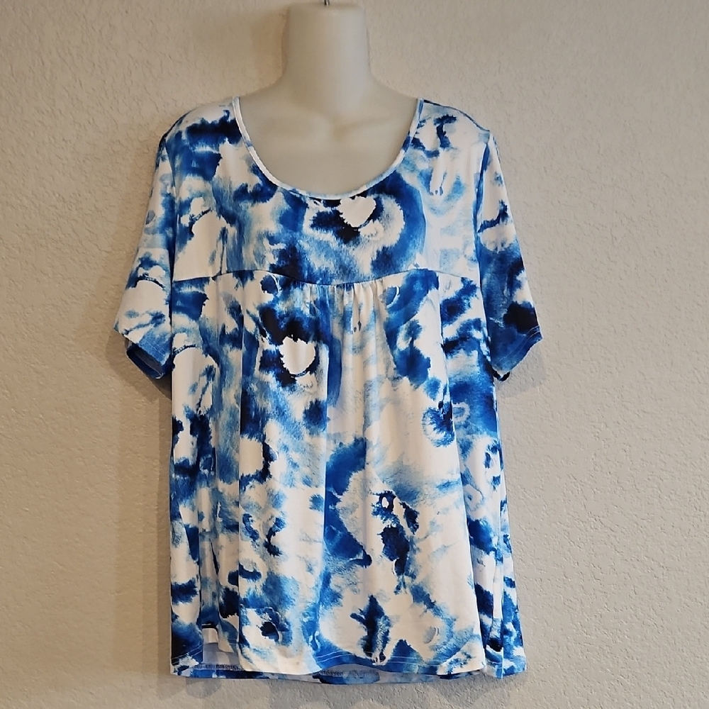Sakurafina | Women's Blue Tie Dye Short Sleeves Baby Doll Top Sz 1XL